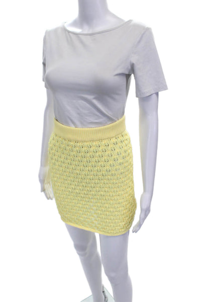 For Love & Lemons Women Mini Skirt Yellow Geometric Recycled Polyester Size L