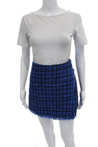 Alice + Olivia Women Blue Wrap Mini Check Polyester Zip Skirt Size 6