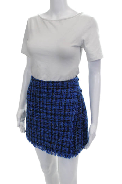 Alice + Olivia Women Blue Wrap Mini Check Polyester Zip Skirt Size 6