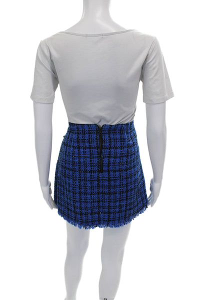Alice + Olivia Women Blue Wrap Mini Check Polyester Zip Skirt Size 6