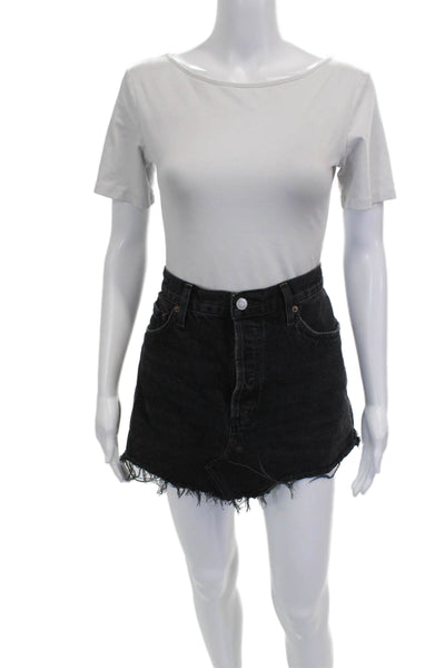 Agolde Women A-Line Black Organic Cotton Mini Skirt Button Size 30