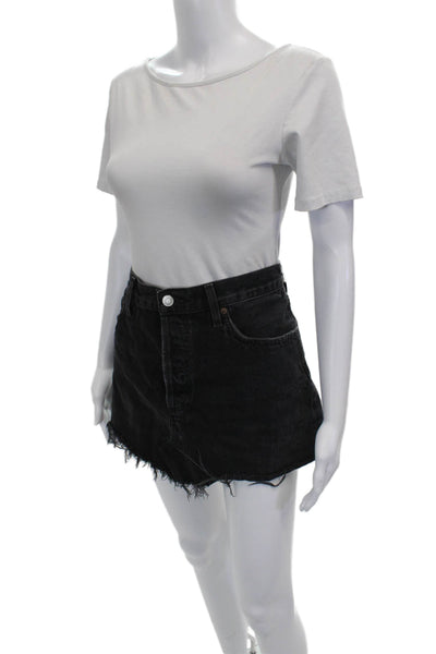 Agolde Women A-Line Black Organic Cotton Mini Skirt Button Size 30