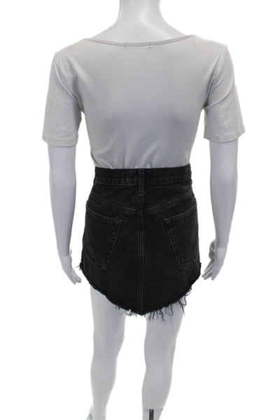Agolde Women A-Line Black Organic Cotton Mini Skirt Button Size 30