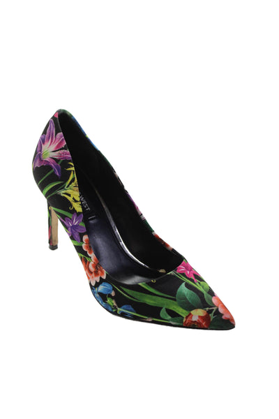 Nine West Womens Floral Print Pumps Black Multi Colored Size 7.5 Medium