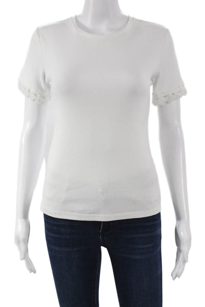 Zara Womens Basic White Cotton Blend Crew Neck Short Sleeve T-Shirt Size S
