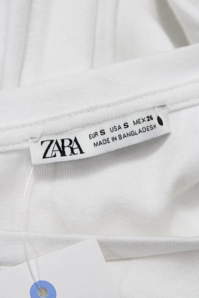 Zara Womens Basic White Cotton Blend Crew Neck Short Sleeve T-Shirt Size S