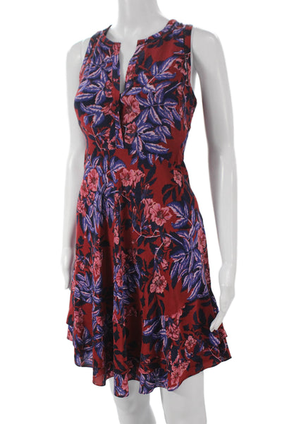Rebecca Taylor Womens Fit & Flare Silk Floral VNeck Sleeveless Dress Size 2