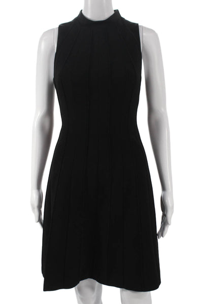 Karen Millen Women Fit & Flare Dress Black High Neck Sleeveless Knee Size 12