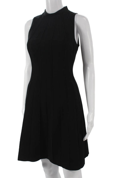 Karen Millen Women Fit & Flare Dress Black High Neck Sleeveless Knee Size 12