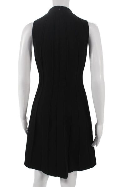 Karen Millen Women Fit & Flare Dress Black High Neck Sleeveless Knee Size 12