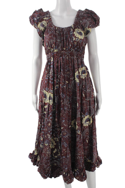 Ulla Johnson Womens Maxi Floral Scoop Neck Cotton Mid Calf Dress Zip Size 0