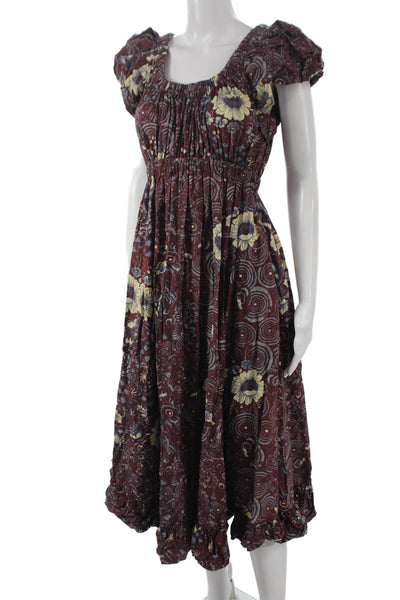 Ulla Johnson Womens Maxi Floral Scoop Neck Cotton Mid Calf Dress Zip Size 0