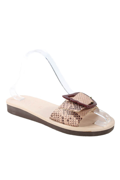 Ancient Greek Sandals Womens Snakeskin Print Buckled Sandals Pink Size 7