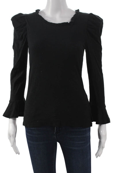 Nation LTD Womens Black Basic T-Shirt Pima Cotton Round Neck Long Sleeve Size S