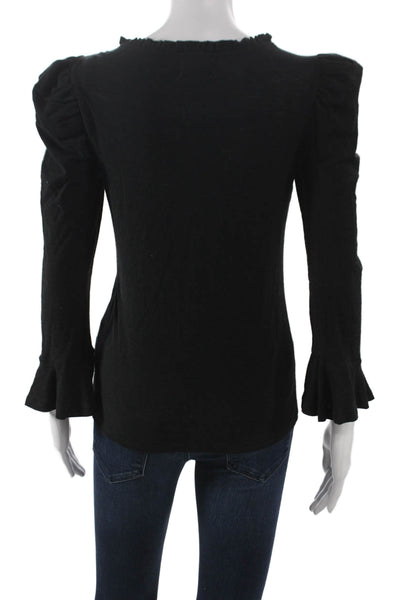 Nation LTD Womens Black Basic T-Shirt Pima Cotton Round Neck Long Sleeve Size S