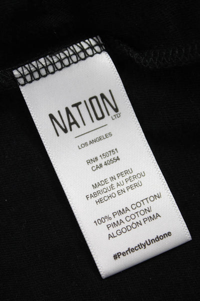 Nation LTD Womens Black Basic T-Shirt Pima Cotton Round Neck Long Sleeve Size S