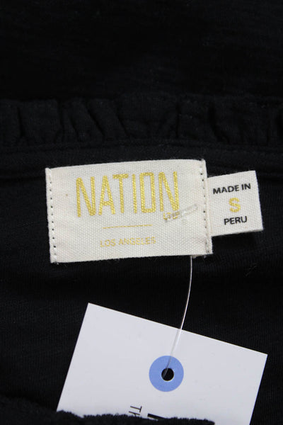 Nation LTD Womens Black Basic T-Shirt Pima Cotton Round Neck Long Sleeve Size S