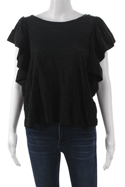 Goldie Womens Black Pima Cotton Basic Boat Neck Short Sleeve Blouse Size M
