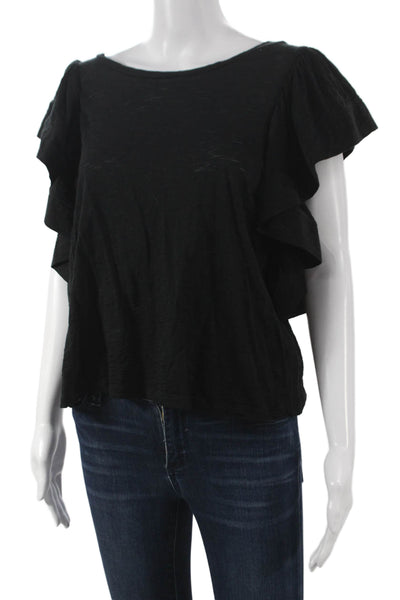 Goldie Womens Black Pima Cotton Basic Boat Neck Short Sleeve Blouse Size M