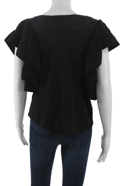 Goldie Womens Black Pima Cotton Basic Boat Neck Short Sleeve Blouse Size M