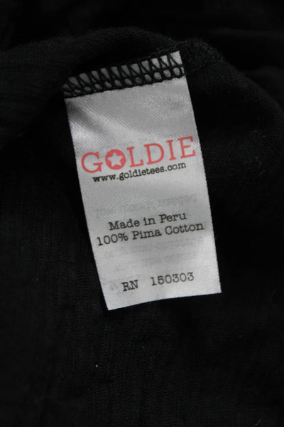Goldie Womens Black Pima Cotton Basic Boat Neck Short Sleeve Blouse Size M