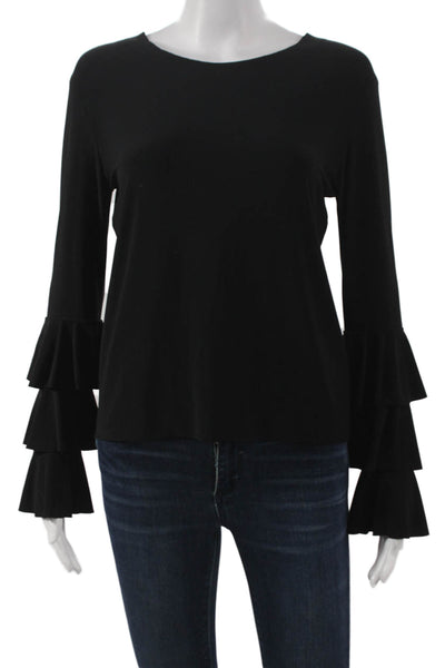 Norma Kamali Women Basic Black Round Neck Long Sleeve Blouse Size S
