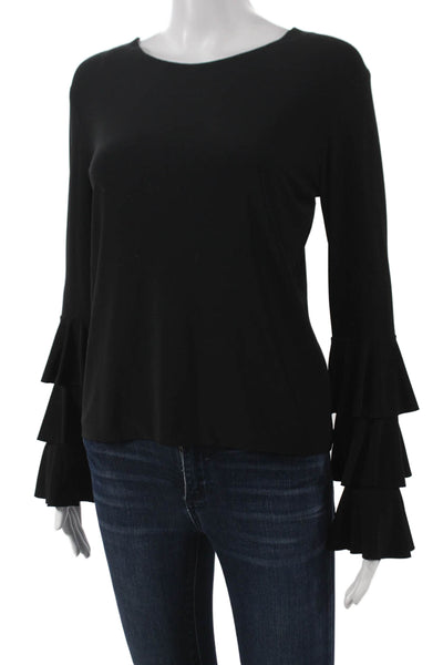 Norma Kamali Women Basic Black Round Neck Long Sleeve Blouse Size S