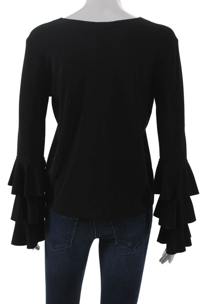 Norma Kamali Women Basic Black Round Neck Long Sleeve Blouse Size S