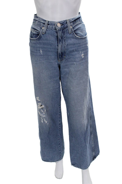 Amo Womens Wide-Leg High Waist Blue Cotton Jeans Size 25