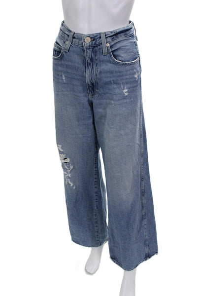 Amo Womens Wide-Leg High Waist Blue Cotton Jeans Size 25
