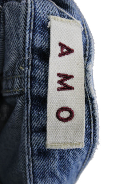 Amo Womens Wide-Leg High Waist Blue Cotton Jeans Size 25