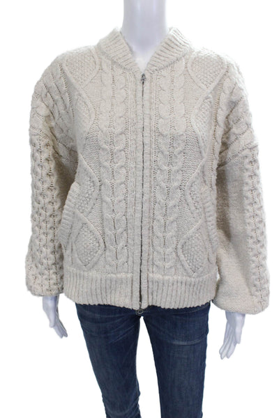 Central Park West Women Cardigan Beige High Neck Long Sleeve Size S