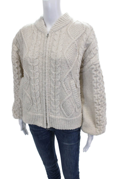 Central Park West Women Cardigan Beige High Neck Long Sleeve Size S