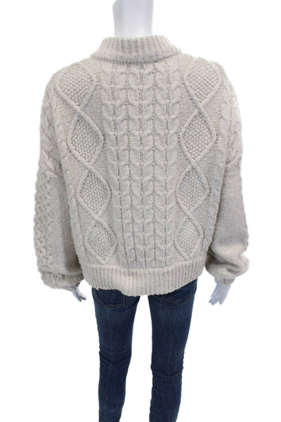 Central Park West Women Cardigan Beige High Neck Long Sleeve Size S