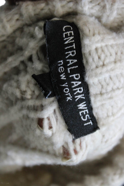 Central Park West Women Cardigan Beige High Neck Long Sleeve Size S