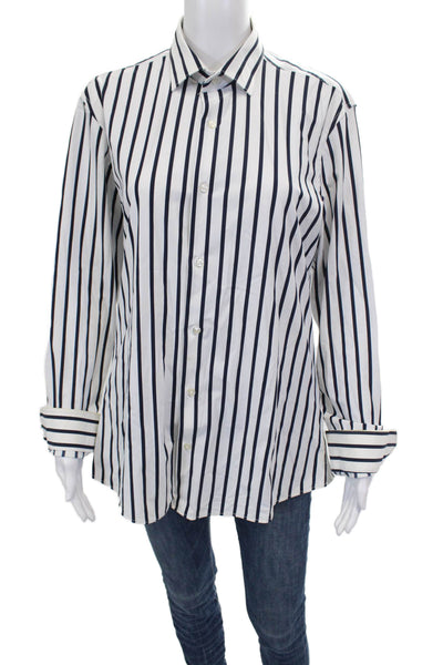 Zara Men Button Down Striped White Collared Long Sleeve Nylon Shirt Size M