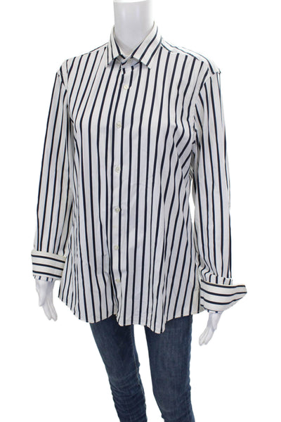 Zara Men Button Down Striped White Collared Long Sleeve Nylon Shirt Size M