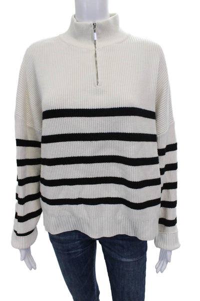 MNG Womens White Striped High Neck Pullover Sweater Long Sleeve Size L