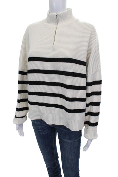 MNG Womens White Striped High Neck Pullover Sweater Long Sleeve Size L