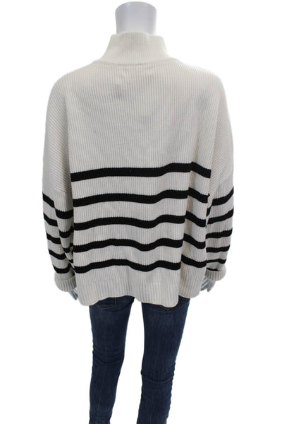 MNG Womens White Striped High Neck Pullover Sweater Long Sleeve Size L