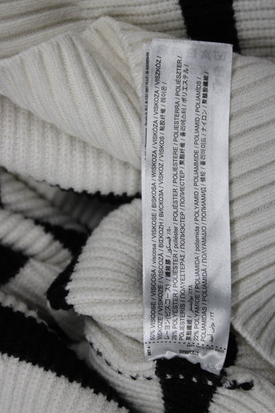 MNG Womens White Striped High Neck Pullover Sweater Long Sleeve Size L