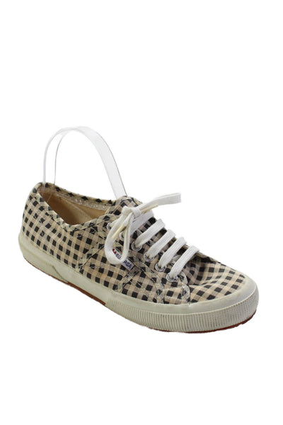Superga Womens 2750 Gingham Lace-Up Low-Top Casual Sneakers Beige Size 9