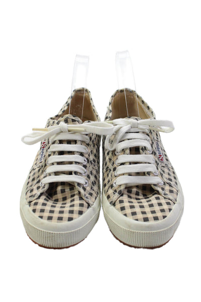 Superga Womens 2750 Gingham Lace-Up Low-Top Casual Sneakers Beige Size 9