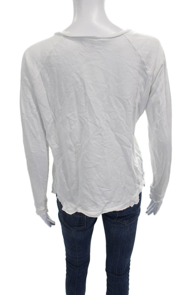 Generation Love Women Basic White Cotton Long Sleeve T-Shirt Round Neck Size S
