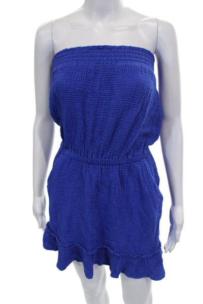 Red Haute Women Sundress Square Neck Sleeveless Blue Short Cotton Size XS