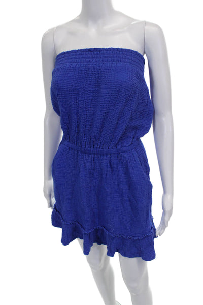 Red Haute Women Sundress Square Neck Sleeveless Blue Short Cotton Size XS