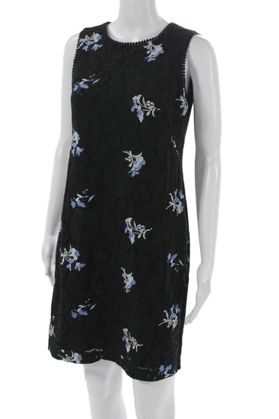 Ann Taylor Womens Shift Dress Black Cotton Sleeveless Round Neck Short Size 2P
