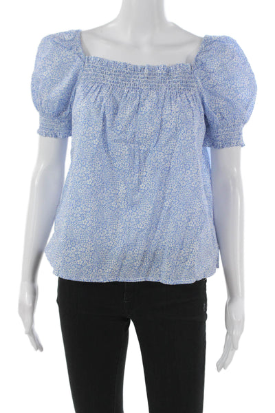 J Crew Women Basic Floral Cotton Square Neck Short Sleeve Blouse Size S