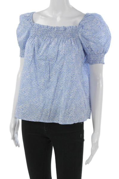 J Crew Women Basic Floral Cotton Square Neck Short Sleeve Blouse Size S