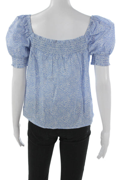 J Crew Women Basic Floral Cotton Square Neck Short Sleeve Blouse Size S